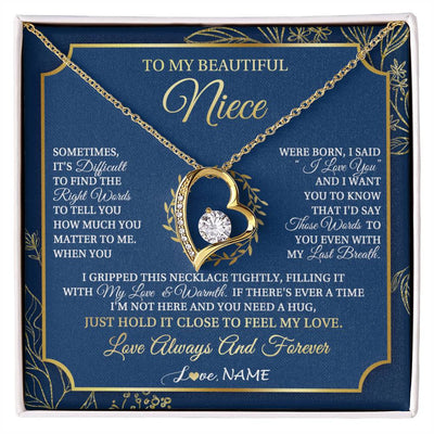 Forever Love Necklace 18K Yellow Gold Finish | 1 | Personalized To My Beautiful Niece From Aunt Uncle I Gripped This Necklace Niece Jewelry Birthday Gifts Christmas Customized Gift Box Message Card | siriusteestore