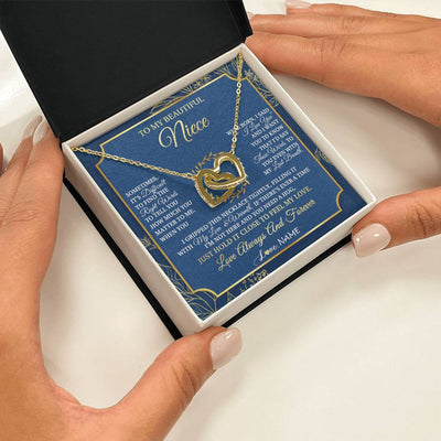 Interlocking Hearts Necklace 18K Yellow Gold Finish | 2 | Personalized To My Beautiful Niece From Aunt Uncle I Gripped This Necklace Niece Jewelry Birthday Gifts Christmas Customized Gift Box Message Card | siriusteestore
