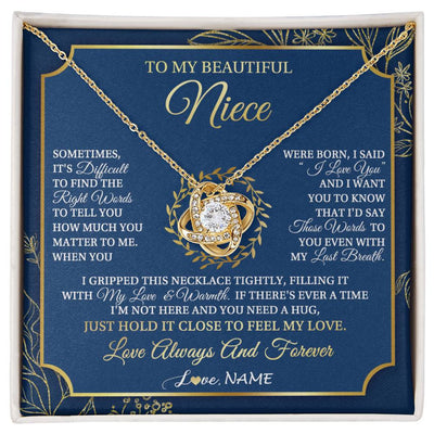 Love Knot Necklace 18K Yellow Gold Finish | 1 | Personalized To My Beautiful Niece From Aunt Uncle I Gripped This Necklace Niece Jewelry Birthday Gifts Christmas Customized Gift Box Message Card | siriusteestore
