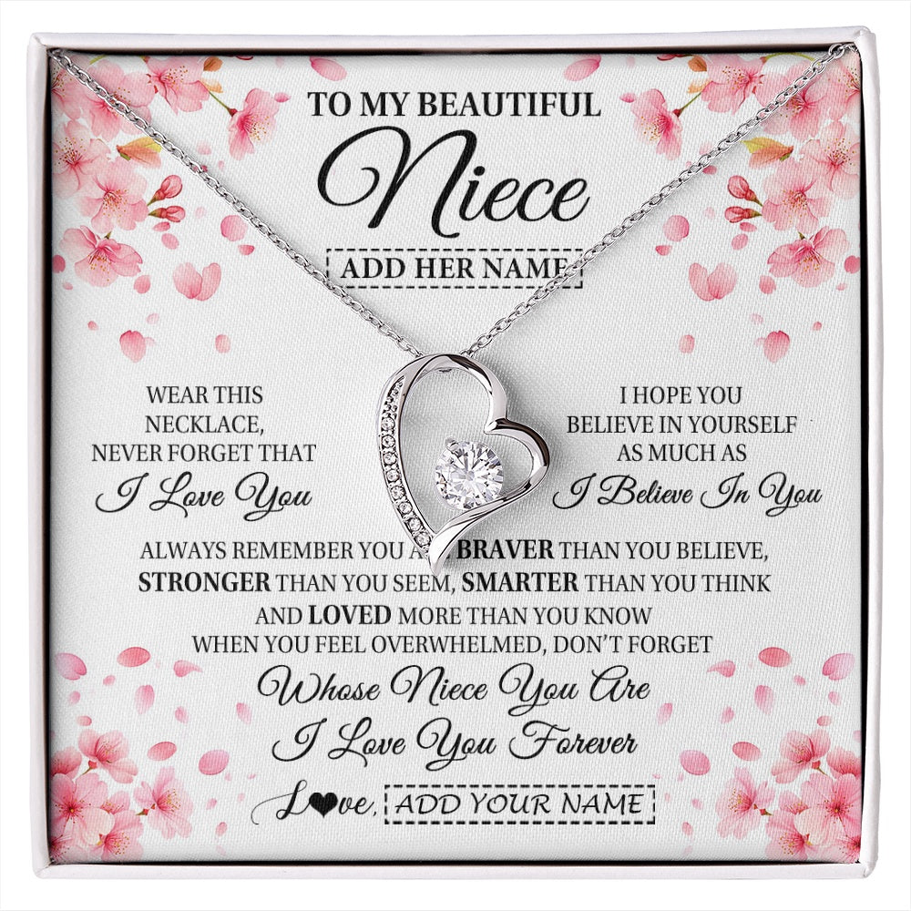 Forever Love Necklace 14K White Gold Finish | 1 | Personalized To My Beautiful Niece From Aunt Uncle Necklace Never Forget Birthday Gifts For Niece Birthday Gift Graduation Christmas Gift Box Message Card | siriusteestore.myshopify