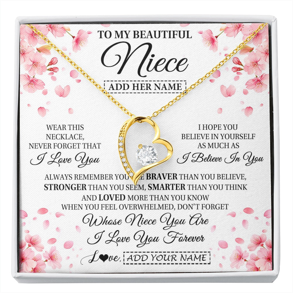 Forever Love Necklace 18K Yellow Gold Finish | 1 | Personalized To My Beautiful Niece From Aunt Uncle Necklace Never Forget Birthday Gifts For Niece Birthday Gift Graduation Christmas Gift Box Message Card | siriusteestore.myshopify