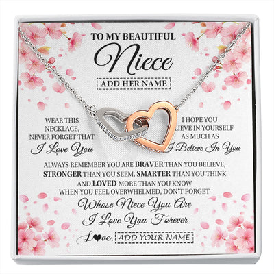 Interlocking Hearts Necklace Stainless Steel & Rose Gold Finish | 1 | Personalized To My Beautiful Niece From Aunt Uncle Necklace Never Forget Birthday Gifts For Niece Birthday Gift Graduation Christmas Gift Box Message Card | siriusteestore.myshopify