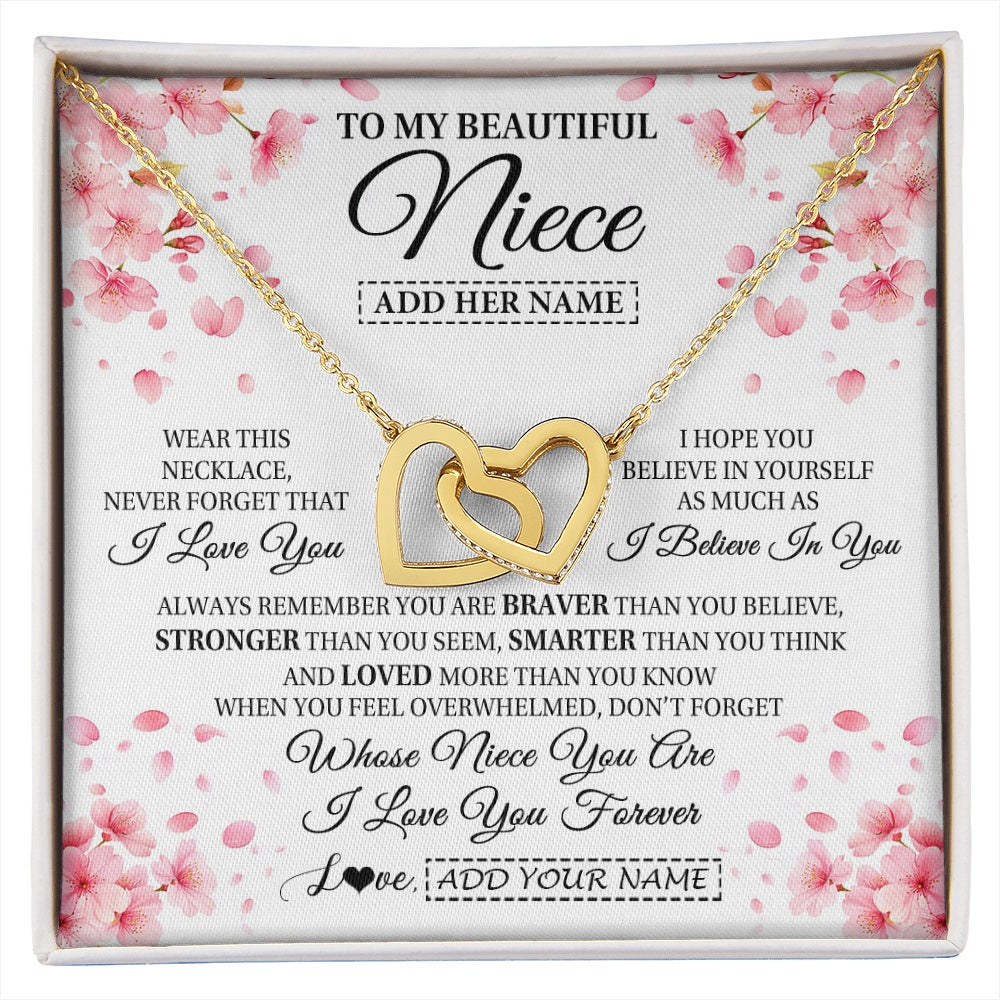 Interlocking Hearts Necklace 18K Yellow Gold Finish | 1 | Personalized To My Beautiful Niece From Aunt Uncle Necklace Never Forget Birthday Gifts For Niece Birthday Gift Graduation Christmas Gift Box Message Card | siriusteestore.myshopify