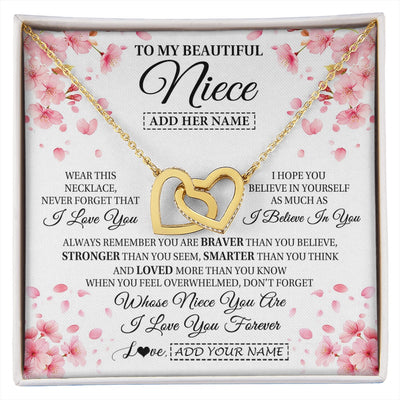Interlocking Hearts Necklace 18K Yellow Gold Finish | 1 | Personalized To My Beautiful Niece From Aunt Uncle Necklace Never Forget Birthday Gifts For Niece Birthday Gift Graduation Christmas Gift Box Message Card | siriusteestore.myshopify