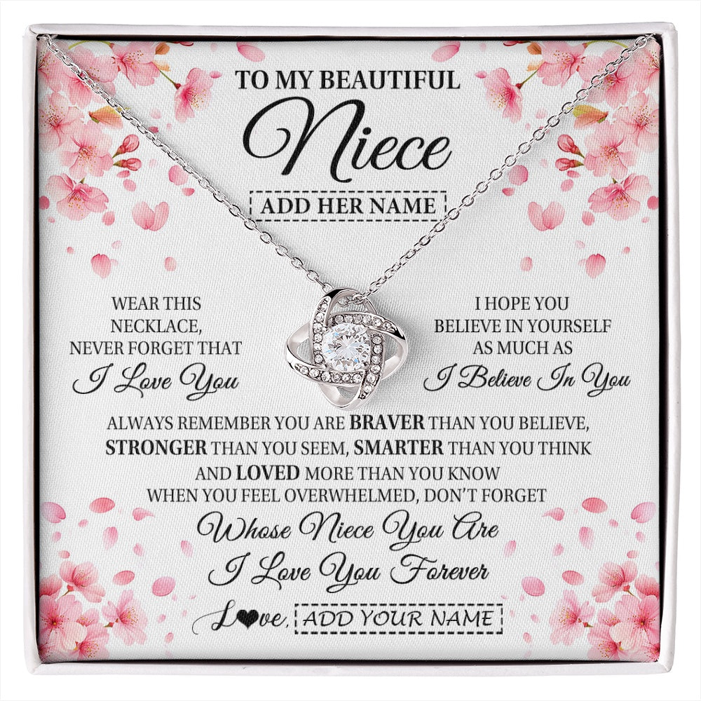 Love Knot Necklace 14K White Gold Finish | 1 | Personalized To My Beautiful Niece From Aunt Uncle Necklace Never Forget Birthday Gifts For Niece Birthday Gift Graduation Christmas Gift Box Message Card | siriusteestore.myshopify