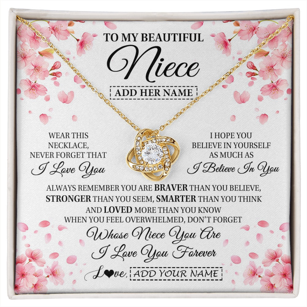 Love Knot Necklace 18K Yellow Gold Finish | 1 | Personalized To My Beautiful Niece From Aunt Uncle Necklace Never Forget Birthday Gifts For Niece Birthday Gift Graduation Christmas Gift Box Message Card | siriusteestore.myshopify