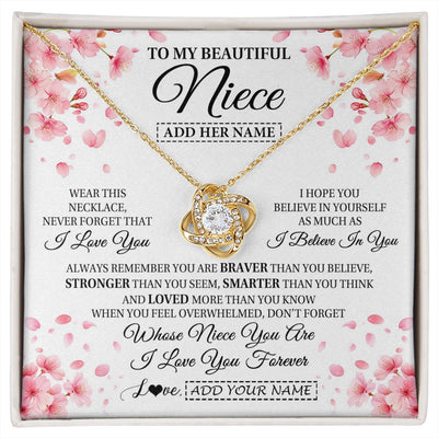 Love Knot Necklace 18K Yellow Gold Finish | 1 | Personalized To My Beautiful Niece From Aunt Uncle Necklace Never Forget Birthday Gifts For Niece Birthday Gift Graduation Christmas Gift Box Message Card | siriusteestore.myshopify