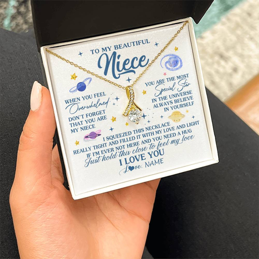Alluring Beauty Necklace 18K Yellow Gold Finish | 2 | Personalized To My Beautiful Niece Gifs From Aunt Necklace Inspirational Niece Birthday Gifts Jewelry Graduation Christmas Customized Gift Box Message Card | siriusteestore