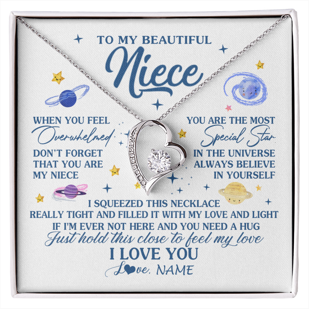 Forever Love Necklace 14K White Gold Finish | 1 | Personalized To My Beautiful Niece Gifs From Aunt Necklace Inspirational Niece Birthday Gifts Jewelry Graduation Christmas Customized Gift Box Message Card | siriusteestore