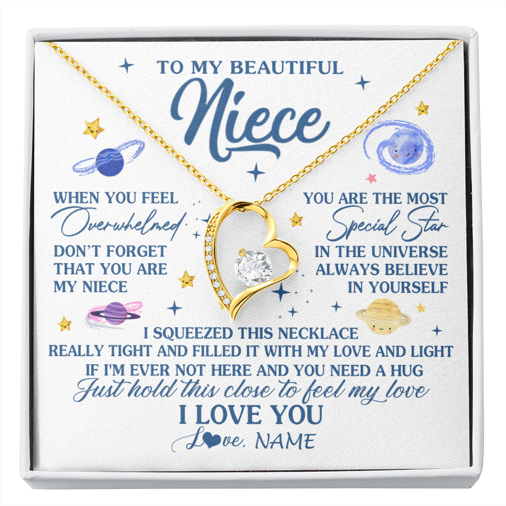 Forever Love Necklace 18K Yellow Gold Finish | 1 | Personalized To My Beautiful Niece Gifs From Aunt Necklace Inspirational Niece Birthday Gifts Jewelry Graduation Christmas Customized Gift Box Message Card | siriusteestore