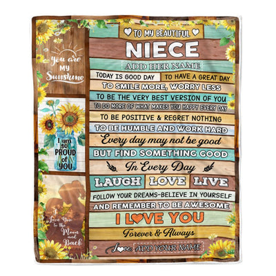 Personalized To My Beautiful Niece Gifts Blanket From Aunt Auntie Wood Sunflower Gifts For Niece Birthday Graduation Christmas Customized Fleece Blanket | siriusteestore