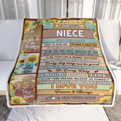 Personalized To My Beautiful Niece Gifts Blanket From Aunt Auntie Wood Sunflower Gifts For Niece Birthday Graduation Christmas Customized Fleece Blanket | siriusteestore