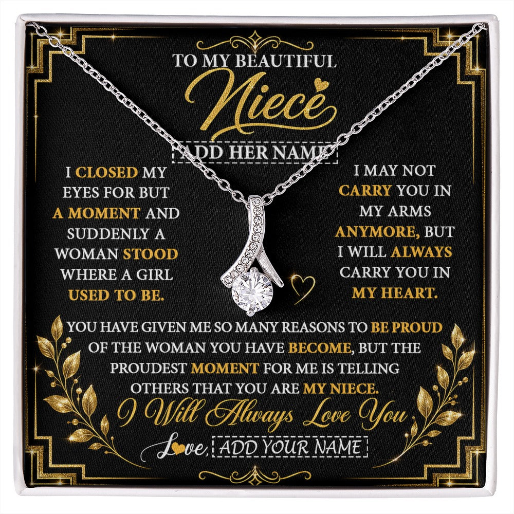 Alluring Beauty Necklace 14K White Gold Finish | 1 | Personalized To My Beautiful Niece Gifts From Aunt Uncle Pendant Necklace I Close My Eyes Niece Birthday Gifts Christmas Graduation Gift Box Message Card | https://siriusteestore.