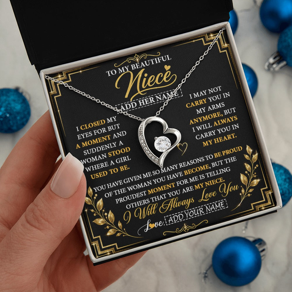 Forever Love Necklace 14K White Gold Finish | 2 | Personalized To My Beautiful Niece Gifts From Aunt Uncle Pendant Necklace I Close My Eyes Niece Birthday Gifts Christmas Graduation Gift Box Message Card | https://siriusteestore.