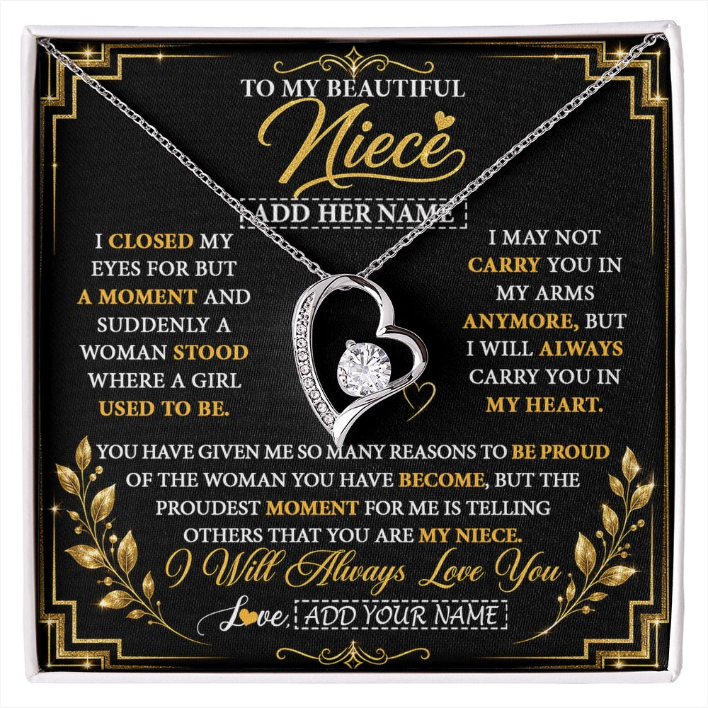 Forever Love Necklace 14K White Gold Finish | 1 | Personalized To My Beautiful Niece Gifts From Aunt Uncle Pendant Necklace I Close My Eyes Niece Birthday Gifts Christmas Graduation Gift Box Message Card | https://siriusteestore.