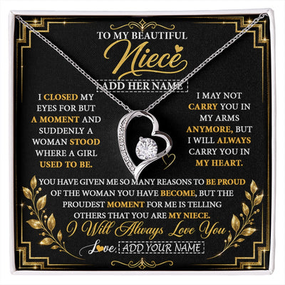 Forever Love Necklace 14K White Gold Finish | 1 | Personalized To My Beautiful Niece Gifts From Aunt Uncle Pendant Necklace I Close My Eyes Niece Birthday Gifts Christmas Graduation Gift Box Message Card | https://siriusteestore.