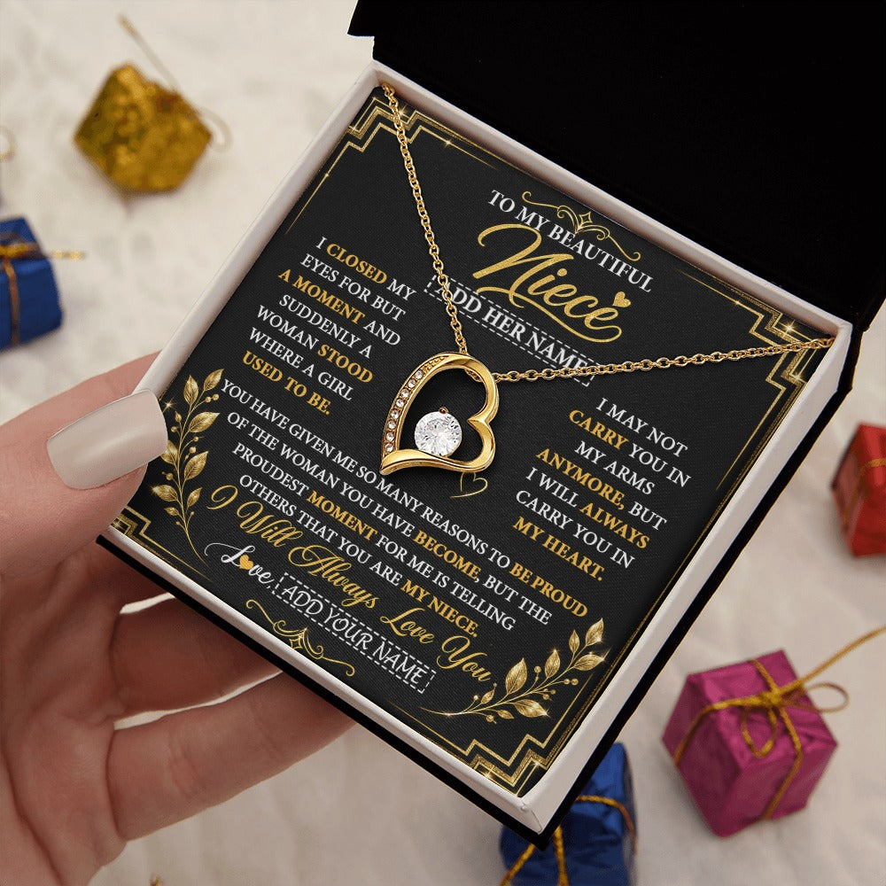 Forever Love Necklace 18K Yellow Gold Finish | 2 | Personalized To My Beautiful Niece Gifts From Aunt Uncle Pendant Necklace I Close My Eyes Niece Birthday Gifts Christmas Graduation Gift Box Message Card | https://siriusteestore.