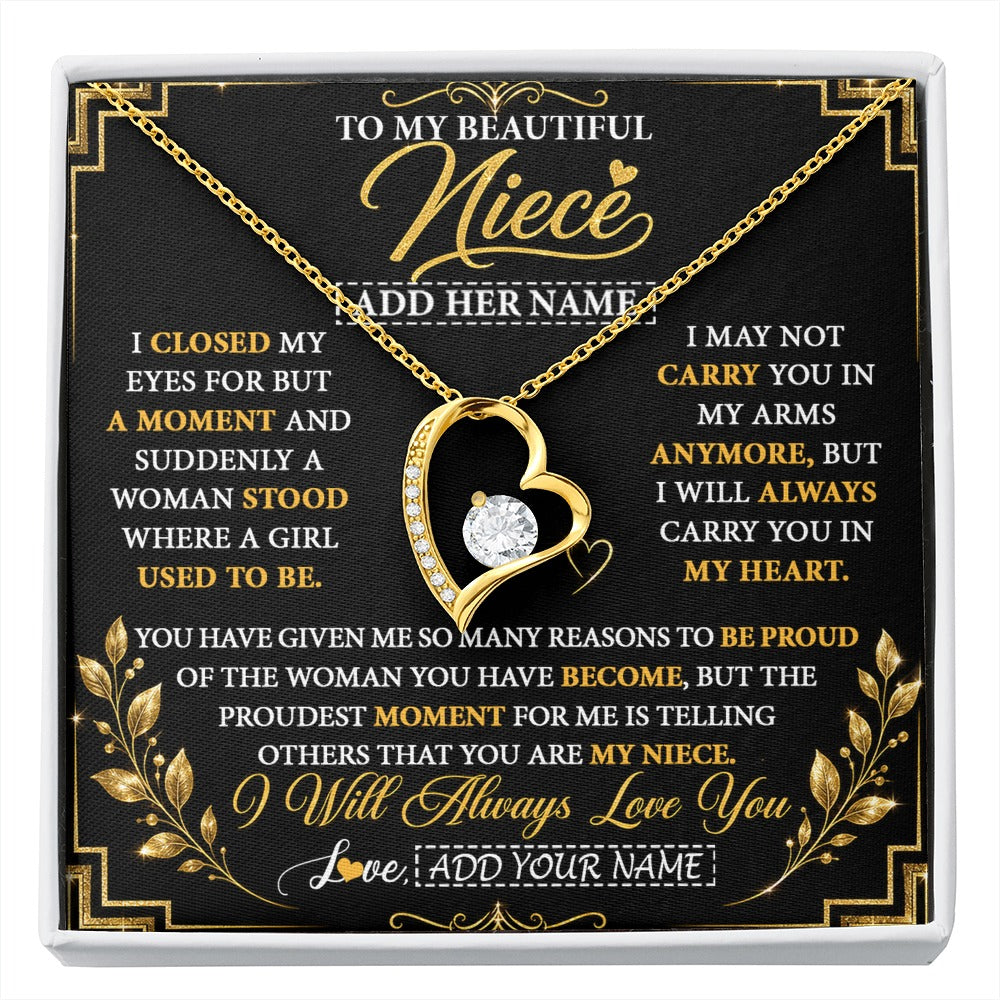 Forever Love Necklace 18K Yellow Gold Finish | 1 | Personalized To My Beautiful Niece Gifts From Aunt Uncle Pendant Necklace I Close My Eyes Niece Birthday Gifts Christmas Graduation Gift Box Message Card | https://siriusteestore.