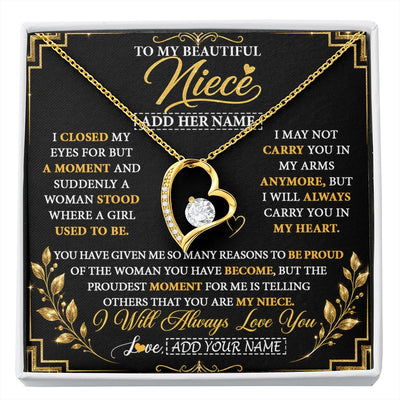 Forever Love Necklace 18K Yellow Gold Finish | 1 | Personalized To My Beautiful Niece Gifts From Aunt Uncle Pendant Necklace I Close My Eyes Niece Birthday Gifts Christmas Graduation Gift Box Message Card | https://siriusteestore.