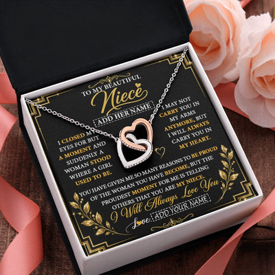 Interlocking Hearts Necklace Stainless Steel & Rose Gold Finish | 2 | Personalized To My Beautiful Niece Gifts From Aunt Uncle Pendant Necklace I Close My Eyes Niece Birthday Gifts Christmas Graduation Gift Box Message Card | https://siriusteestore.