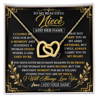 Interlocking Hearts Necklace 18K Yellow Gold Finish | 1 | Personalized To My Beautiful Niece Gifts From Aunt Uncle Pendant Necklace I Close My Eyes Niece Birthday Gifts Christmas Graduation Gift Box Message Card | https://siriusteestore.