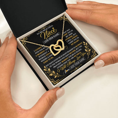 Interlocking Hearts Necklace 18K Yellow Gold Finish | 2 | Personalized To My Beautiful Niece Gifts From Aunt Uncle Pendant Necklace I Close My Eyes Niece Birthday Gifts Christmas Graduation Gift Box Message Card | https://siriusteestore.