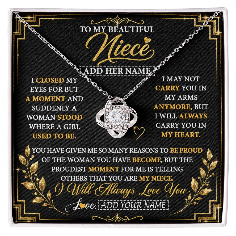 Love Knot Necklace 14K White Gold Finish | 1 | Personalized To My Beautiful Niece Gifts From Aunt Uncle Pendant Necklace I Close My Eyes Niece Birthday Gifts Christmas Graduation Gift Box Message Card | https://siriusteestore.
