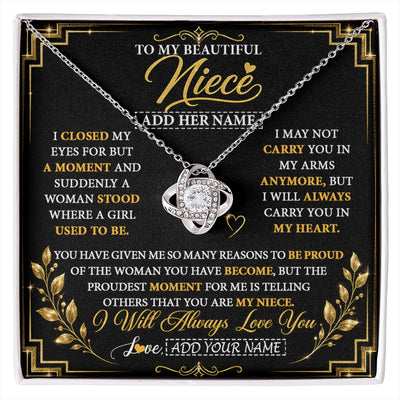 Love Knot Necklace 14K White Gold Finish | 1 | Personalized To My Beautiful Niece Gifts From Aunt Uncle Pendant Necklace I Close My Eyes Niece Birthday Gifts Christmas Graduation Gift Box Message Card | https://siriusteestore.
