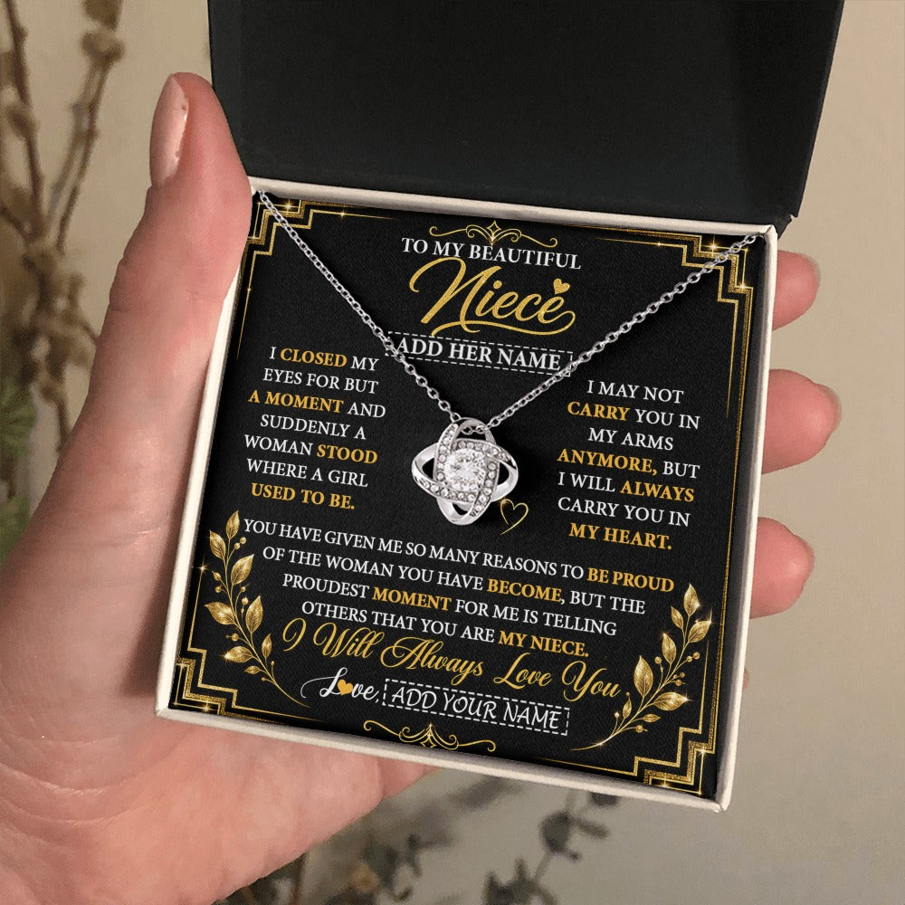 Love Knot Necklace 14K White Gold Finish | 2 | Personalized To My Beautiful Niece Gifts From Aunt Uncle Pendant Necklace I Close My Eyes Niece Birthday Gifts Christmas Graduation Gift Box Message Card | https://siriusteestore.