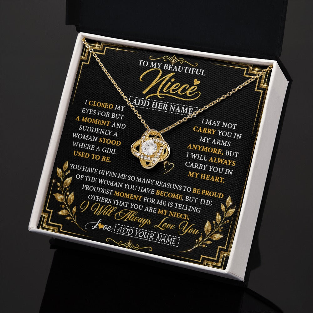 Love Knot Necklace 18K Yellow Gold Finish | 2 | Personalized To My Beautiful Niece Gifts From Aunt Uncle Pendant Necklace I Close My Eyes Niece Birthday Gifts Christmas Graduation Gift Box Message Card | https://siriusteestore.