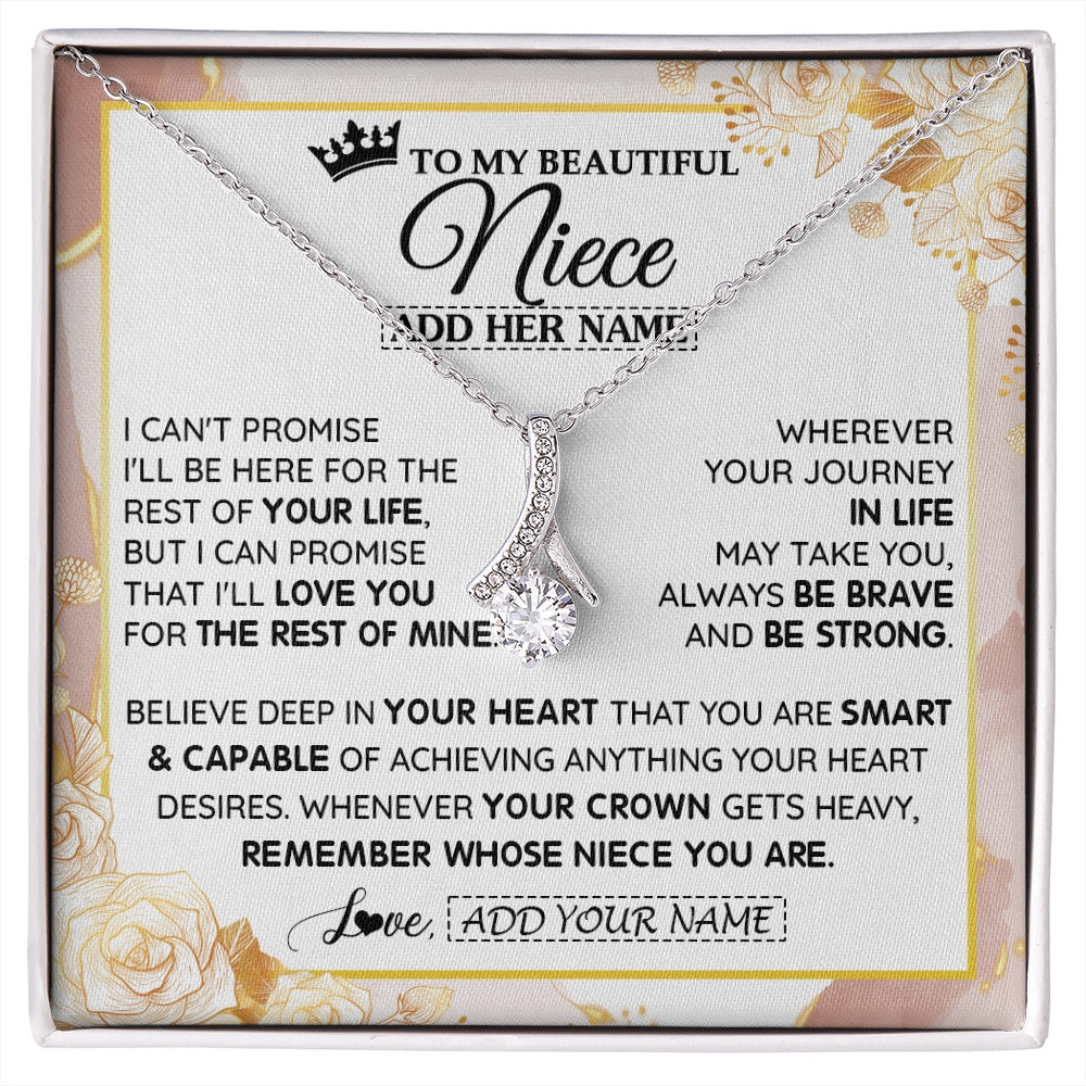 Alluring Beauty Necklace 14K White Gold Finish | 1 | Personalized To My Beautiful Niece Gifts Necklace From Aunt Uncle Crown Jewelry Present On Birthday Niece Christmas Graduation Custom Gift Box Message Card | https://siriusteestore.