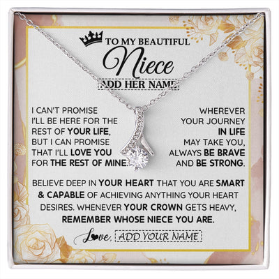 Alluring Beauty Necklace 14K White Gold Finish | 1 | Personalized To My Beautiful Niece Gifts Necklace From Aunt Uncle Crown Jewelry Present On Birthday Niece Christmas Graduation Custom Gift Box Message Card | https://siriusteestore.
