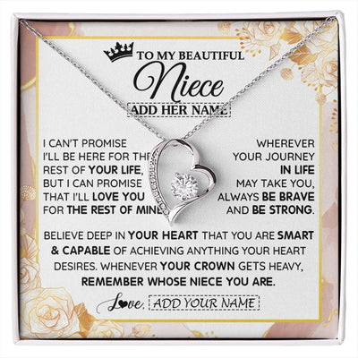 Forever Love Necklace 14K White Gold Finish | 1 | Personalized To My Beautiful Niece Gifts Necklace From Aunt Uncle Crown Jewelry Present On Birthday Niece Christmas Graduation Custom Gift Box Message Card | https://siriusteestore.
