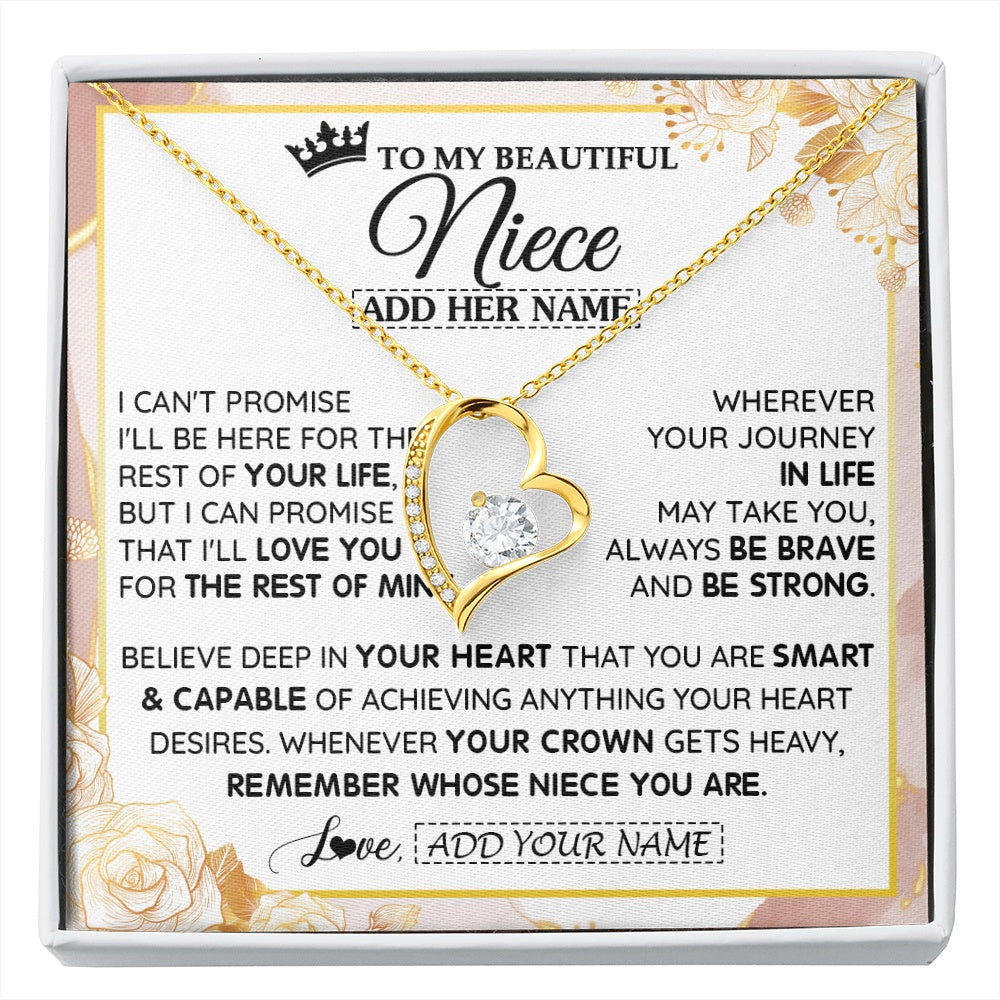 Forever Love Necklace 18K Yellow Gold Finish | 1 | Personalized To My Beautiful Niece Gifts Necklace From Aunt Uncle Crown Jewelry Present On Birthday Niece Christmas Graduation Custom Gift Box Message Card | https://siriusteestore.