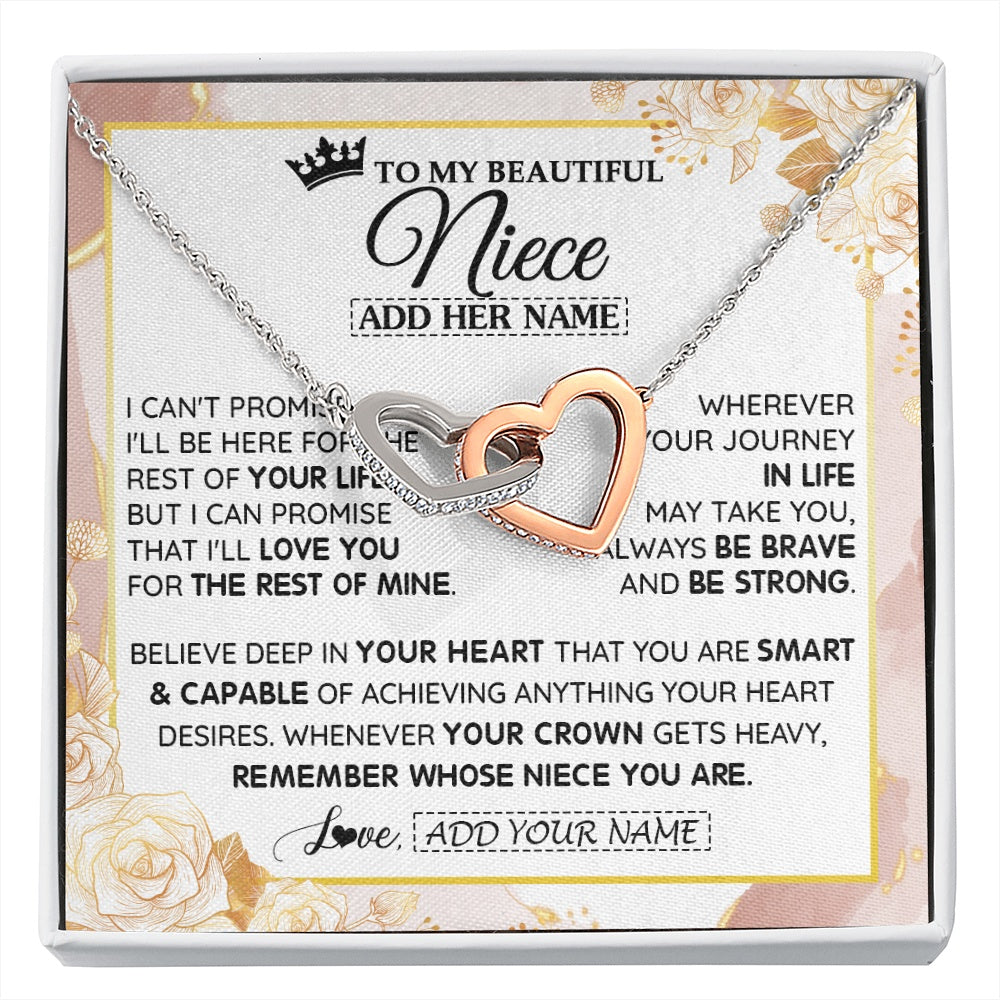Interlocking Hearts Necklace Stainless Steel & Rose Gold Finish | 1 | Personalized To My Beautiful Niece Gifts Necklace From Aunt Uncle Crown Jewelry Present On Birthday Niece Christmas Graduation Custom Gift Box Message Card | https://siriusteestore.