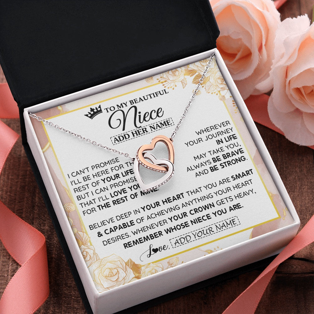 Interlocking Hearts Necklace Stainless Steel & Rose Gold Finish | 2 | Personalized To My Beautiful Niece Gifts Necklace From Aunt Uncle Crown Jewelry Present On Birthday Niece Christmas Graduation Custom Gift Box Message Card | https://siriusteestore.