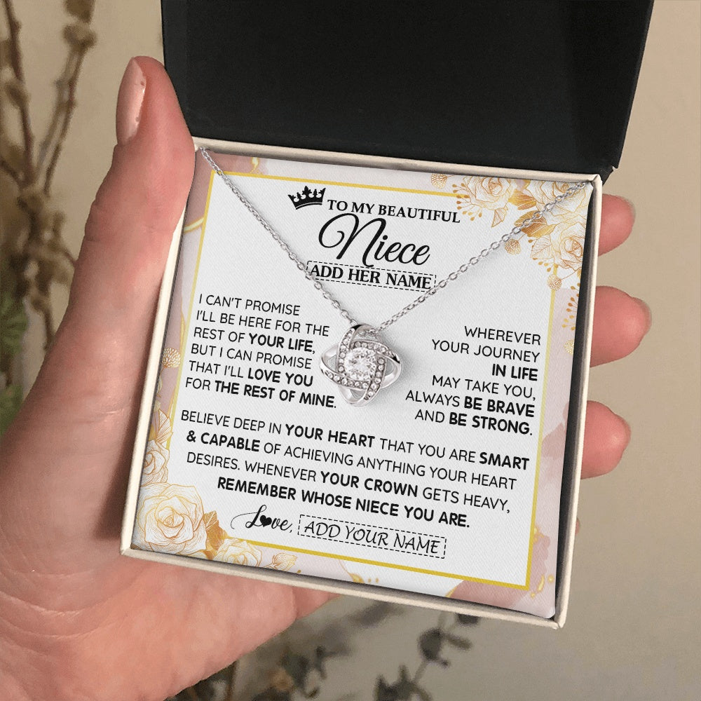 Love Knot Necklace 14K White Gold Finish | 2 | Personalized To My Beautiful Niece Gifts Necklace From Aunt Uncle Crown Jewelry Present On Birthday Niece Christmas Graduation Custom Gift Box Message Card | https://siriusteestore.