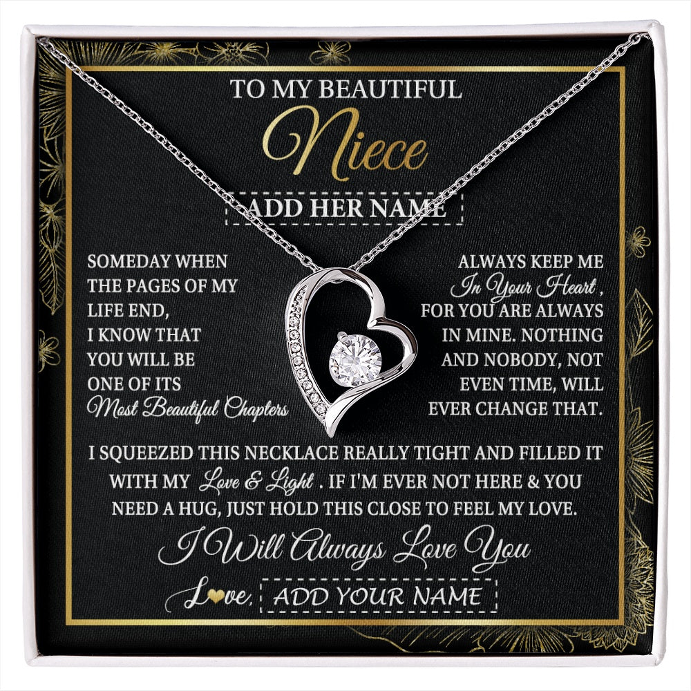 Forever Love Necklace 14K White Gold Finish | 1 | Personalized To My Beautiful Niece Gifts Necklace From Aunt Uncle Feel My Love For Adult Niece Graduation Christmas Customized Gift Box Message Card | https://siriusteestore.