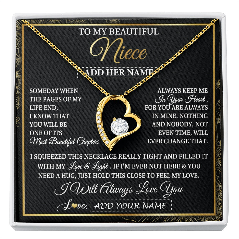 Forever Love Necklace 18K Yellow Gold Finish | 1 | Personalized To My Beautiful Niece Gifts Necklace From Aunt Uncle Feel My Love For Adult Niece Graduation Christmas Customized Gift Box Message Card | https://siriusteestore.