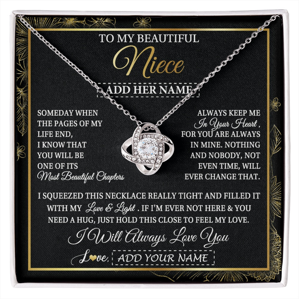 Love Knot Necklace 14K White Gold Finish | 1 | Personalized To My Beautiful Niece Gifts Necklace From Aunt Uncle Feel My Love For Adult Niece Graduation Christmas Customized Gift Box Message Card | https://siriusteestore.