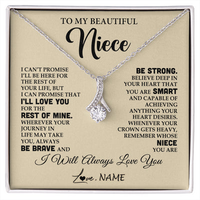 Alluring Beauty Necklace 14K White Gold Finish | 1 | Personalized To My Beautiful Niece Gifts Necklace From Aunt Uncle Inspirational Birthday Gift For Niece Graduation Christmas Customized Gift Box Message Card | siriusteestore