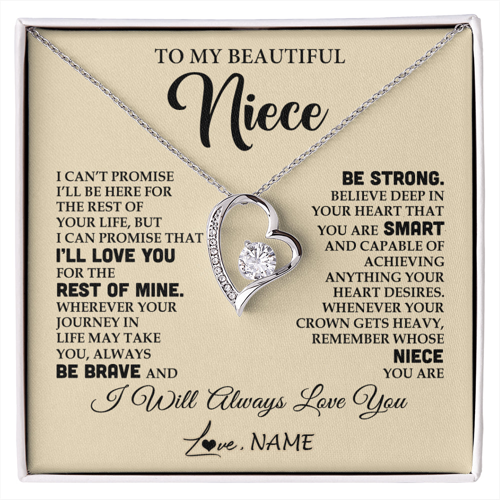 Forever Love Necklace 14K White Gold Finish | 1 | Personalized To My Beautiful Niece Gifts Necklace From Aunt Uncle Inspirational Birthday Gift For Niece Graduation Christmas Customized Gift Box Message Card | siriusteestore