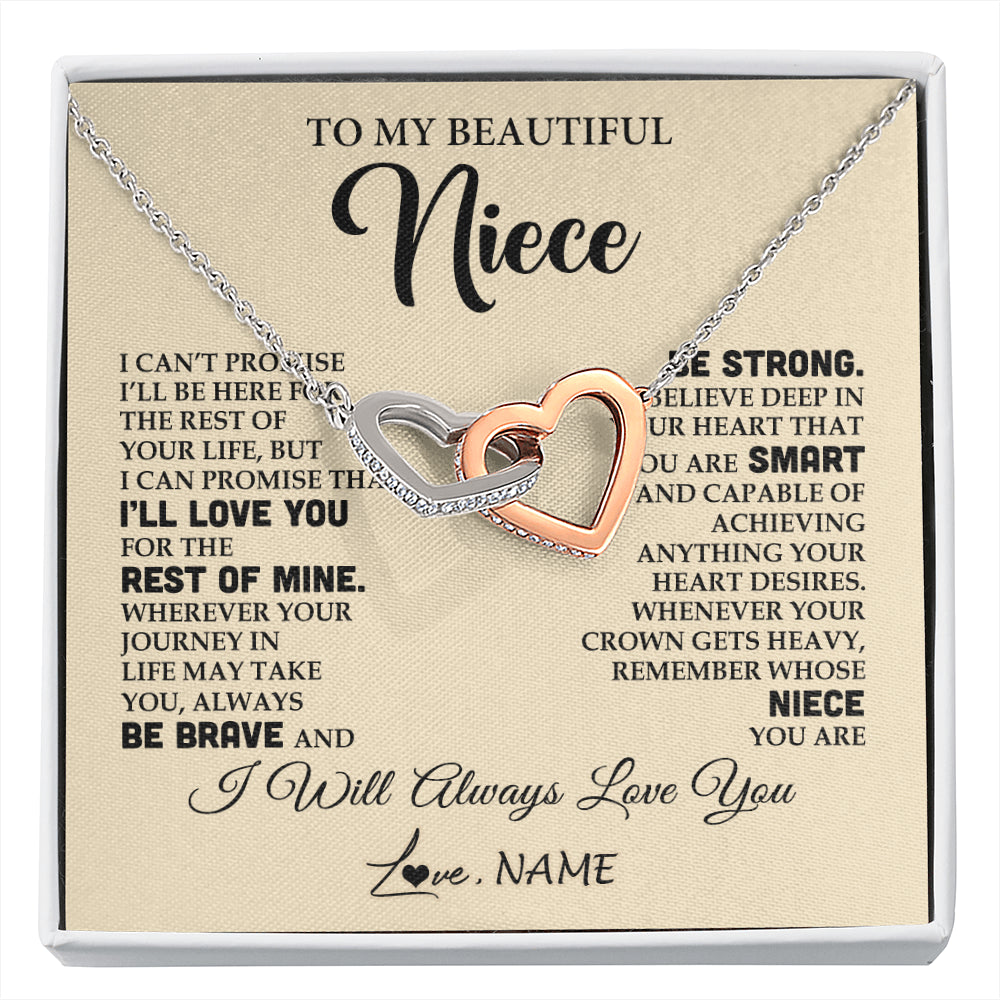 Interlocking Hearts Necklace Stainless Steel & Rose Gold Finish | 1 | Personalized To My Beautiful Niece Gifts Necklace From Aunt Uncle Inspirational Birthday Gift For Niece Graduation Christmas Customized Gift Box Message Card | siriusteestore