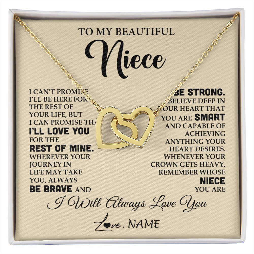 Interlocking Hearts Necklace 18K Yellow Gold Finish | 1 | Personalized To My Beautiful Niece Gifts Necklace From Aunt Uncle Inspirational Birthday Gift For Niece Graduation Christmas Customized Gift Box Message Card | siriusteestore