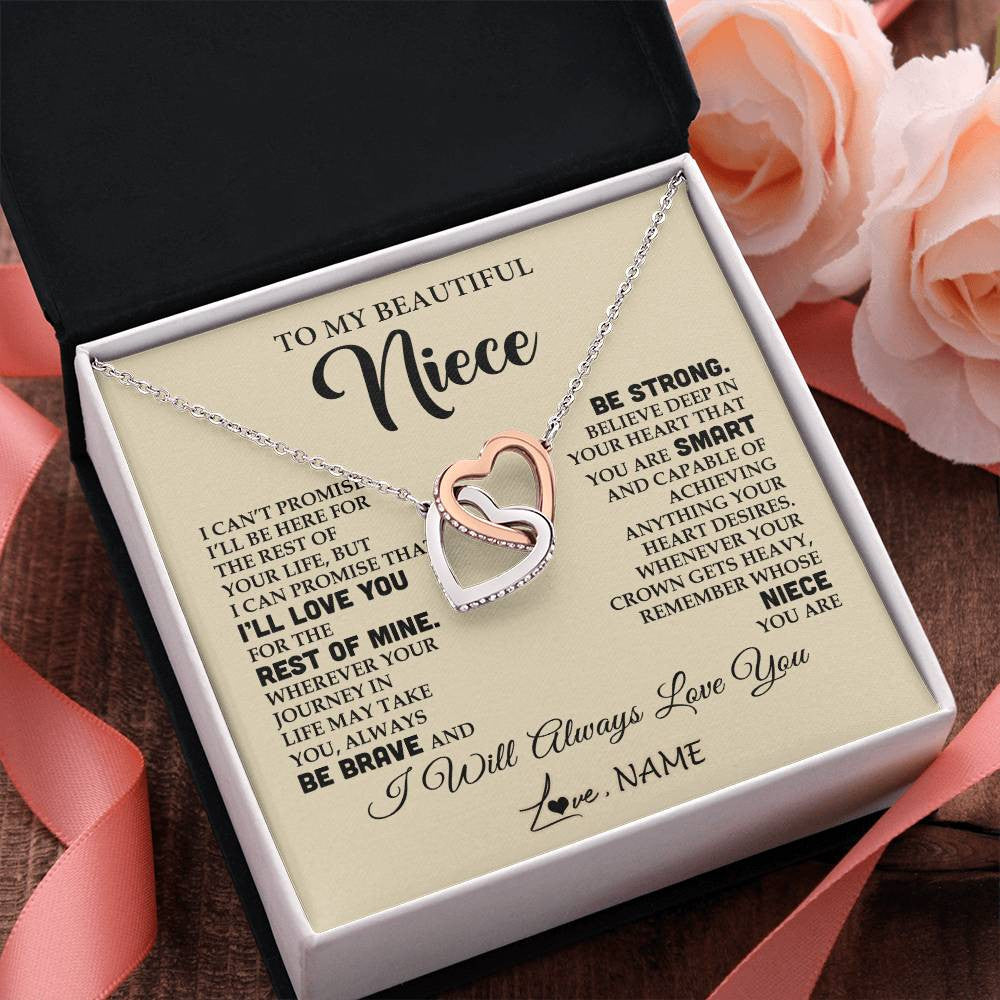 Interlocking Hearts Necklace Stainless Steel & Rose Gold Finish | 2 | Personalized To My Beautiful Niece Gifts Necklace From Aunt Uncle Inspirational Birthday Gift For Niece Graduation Christmas Customized Gift Box Message Card | siriusteestore