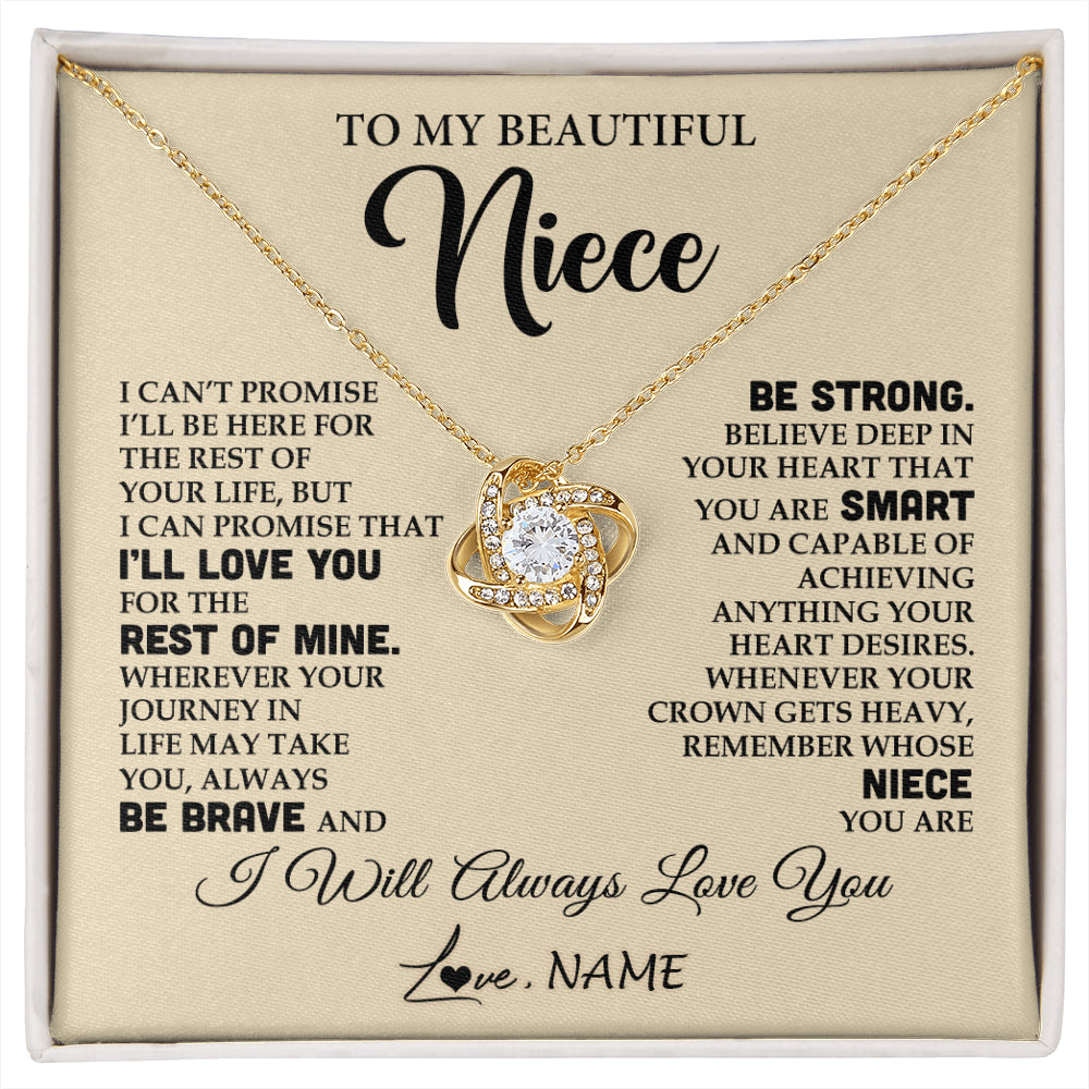 Love Knot Necklace 18K Yellow Gold Finish | 1 | Personalized To My Beautiful Niece Gifts Necklace From Aunt Uncle Inspirational Birthday Gift For Niece Graduation Christmas Customized Gift Box Message Card | siriusteestore