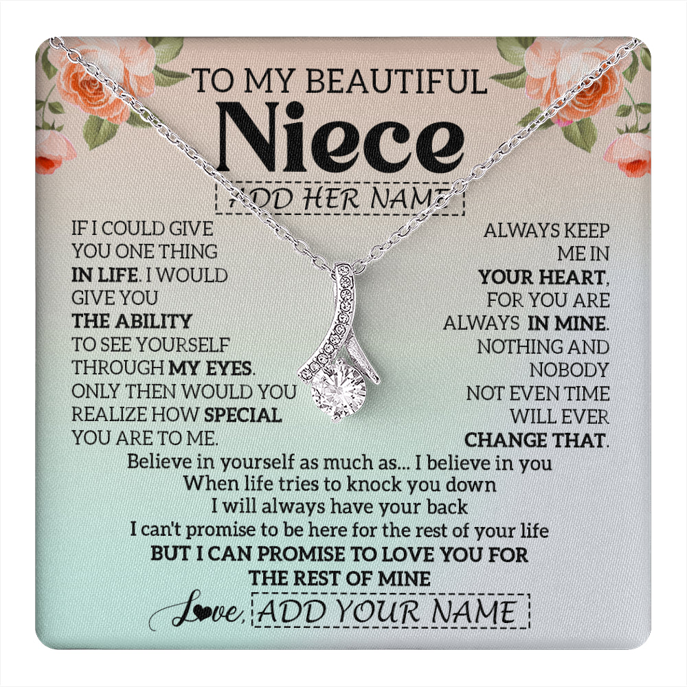 Alluring Beauty Necklace 14K White Gold Finish | 1 | Personalized To My Beautiful Niece Gifts Necklace From Aunt Uncle Love Jewelry For Niece Birthday Gifts Wedding Christmas Customized Gift Box Message Card | siriusteestore