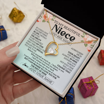 Forever Love Necklace 18K Yellow Gold Finish | 2 | Personalized To My Beautiful Niece Gifts Necklace From Aunt Uncle Love Jewelry For Niece Birthday Gifts Wedding Christmas Customized Gift Box Message Card | siriusteestore