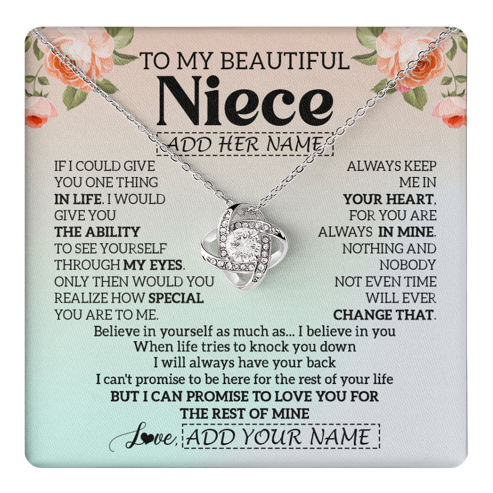 Love Knot Necklace 14K White Gold Finish | 1 | Personalized To My Beautiful Niece Gifts Necklace From Aunt Uncle Love Jewelry For Niece Birthday Gifts Wedding Christmas Customized Gift Box Message Card | siriusteestore