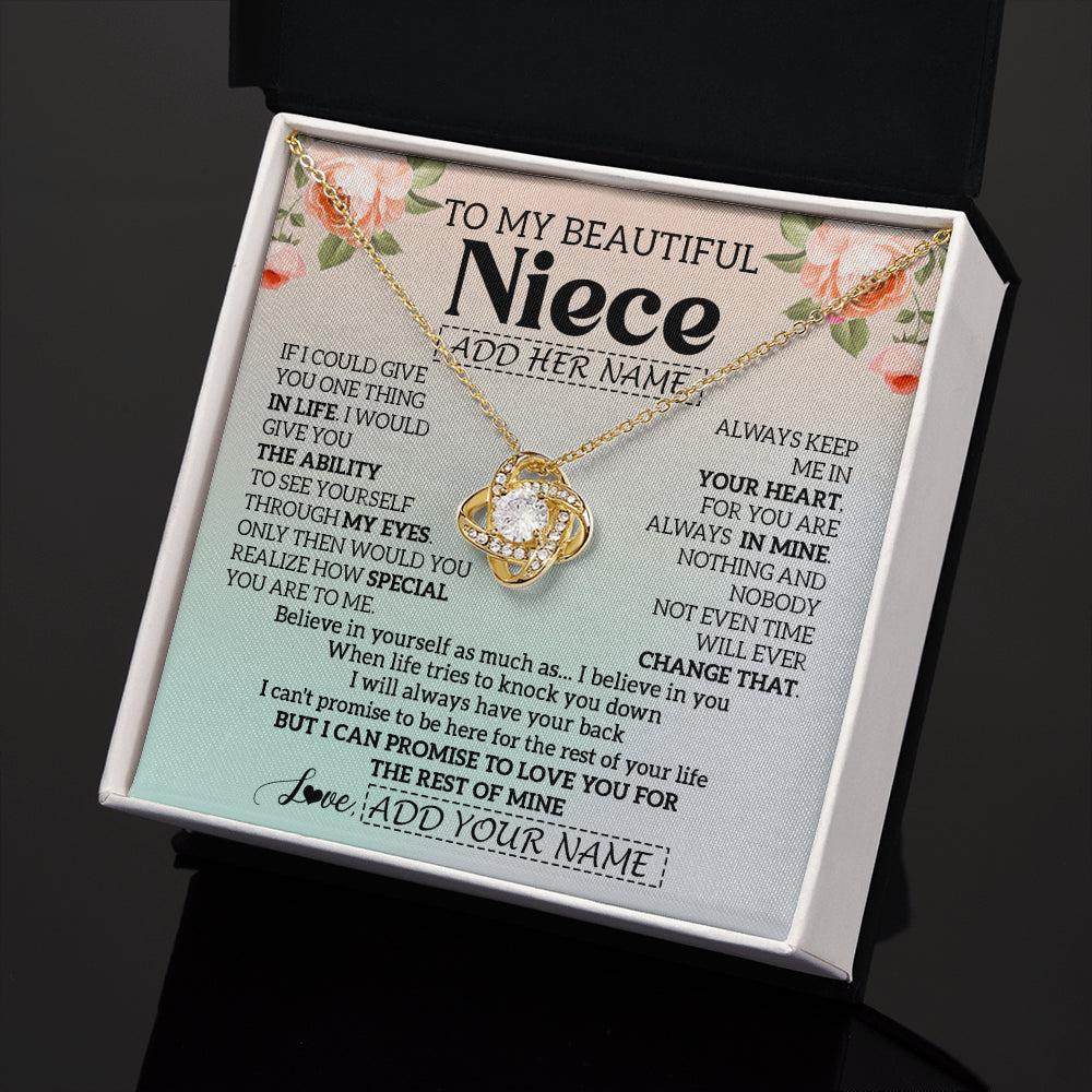 Love Knot Necklace 18K Yellow Gold Finish | 2 | Personalized To My Beautiful Niece Gifts Necklace From Aunt Uncle Love Jewelry For Niece Birthday Gifts Wedding Christmas Customized Gift Box Message Card | siriusteestore